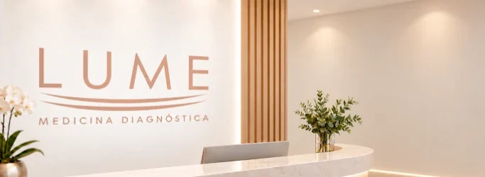 Recepção da Lume Medicina Diagnóstica, em Belo Horizonte, onde a Dra. Nayara Carvalho realiza exames e biópsias de mama